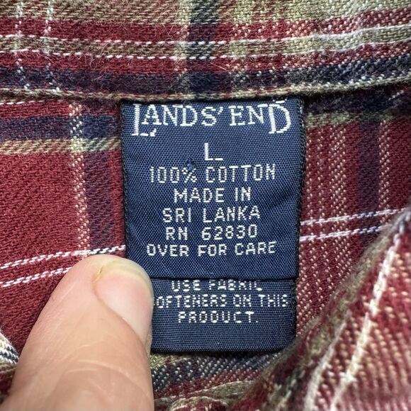 Lands’ End Boys Large Checked Plaid Button Up Shirt Red Brown L Long Sleeve - Picture 4 of 9